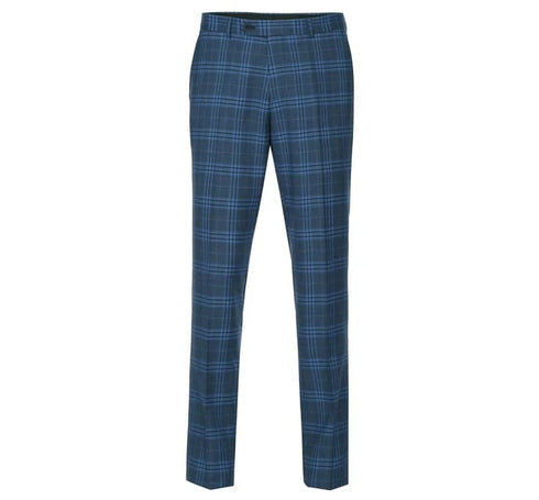 Mens Plaid Suit - Patterned Business Suit - Mens Two Button Slim Fit Two Piece Suit In Blue Windowpane Plaid