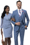 Mens Plaid Suit - Patterned Business Suit - Mens One Button Fashion Vested Suit In Teal Blue Windowpane Plaid