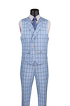 La Scale Collection-Windowpane Three Piece Suit - Light Blue