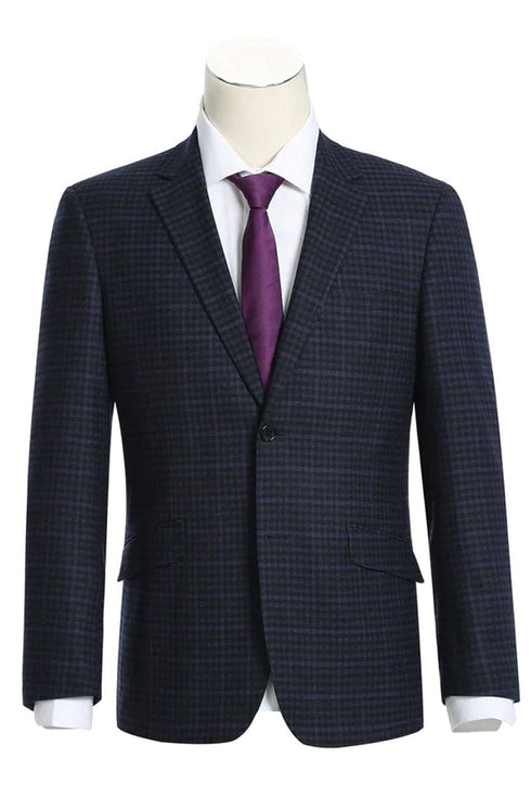 Mens two button Navy Blue and Purple Plaid Suit