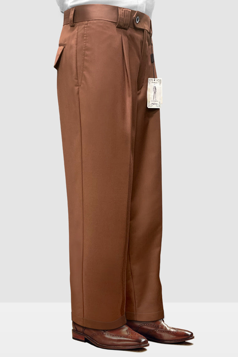 Men's Designer Wool Pleated Wide Leg Dress Pants in Copper