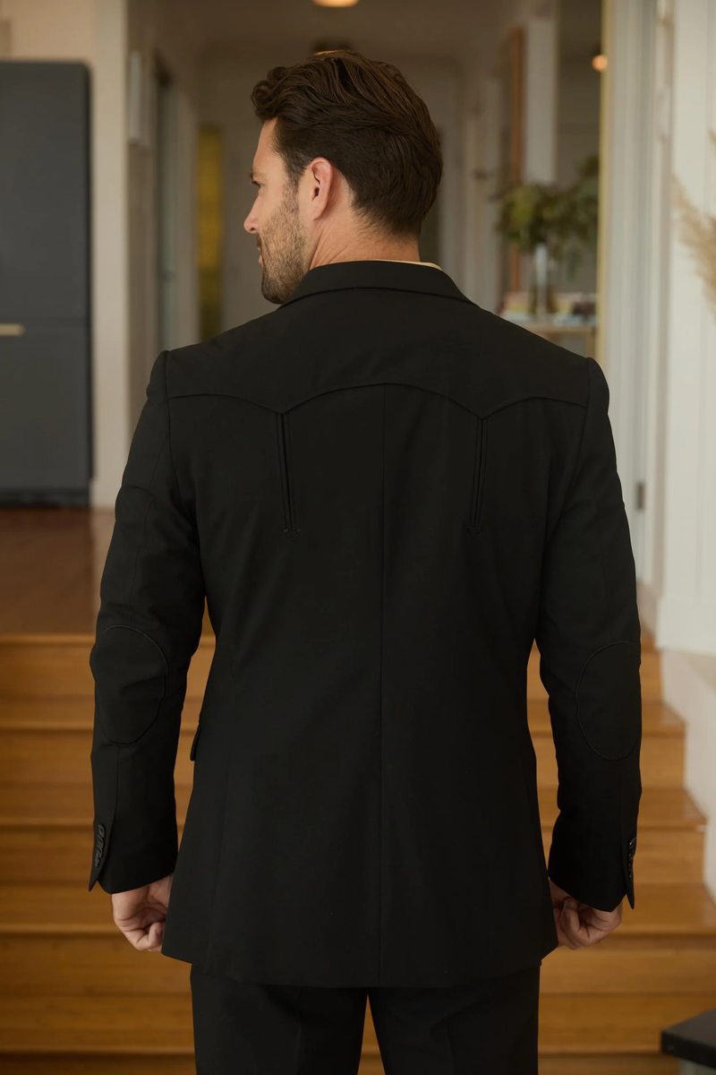 Mens Black Western Sport Suit with Elbow Patch Detail
