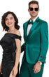 Men's One Button Vested Peak Lapel Shiny Satin Sharkskin Prom and Wedding Party Suit in Emerald Green