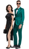 Men's One Button Vested Peak Lapel Shiny Satin Sharkskin Prom and Wedding Party Suit in Emerald Green