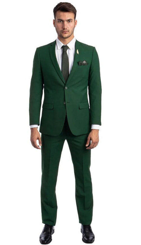 Men's Basic 2 Button Notch Lapel Slim Fit Wedding Suit in Hunter Green