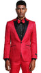 Mens One Button Slim Fit Peak Lapel Paisley Wedding and Prom Tuxedo Red