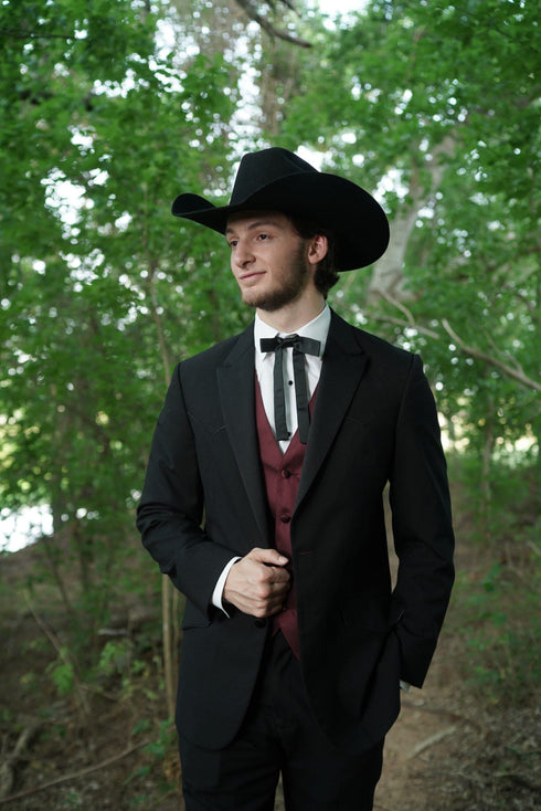 Western Suit - Trajes Para Hombres - Cowboy Formal Attire - Trajes De Novio - Two Button Peak Western Black