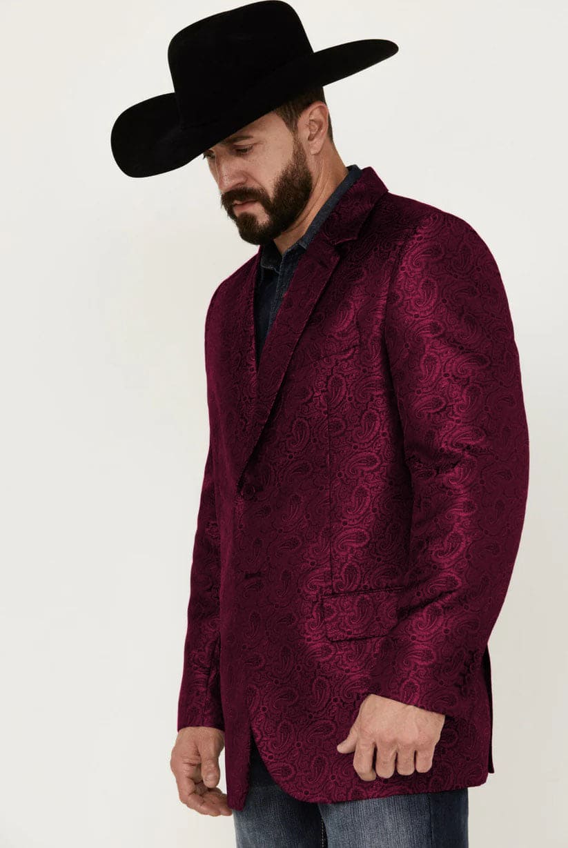 Western Blazer - Saco Vaquero para Hombre - Saco Vaquero Paisly Fabric in Color Burgundy