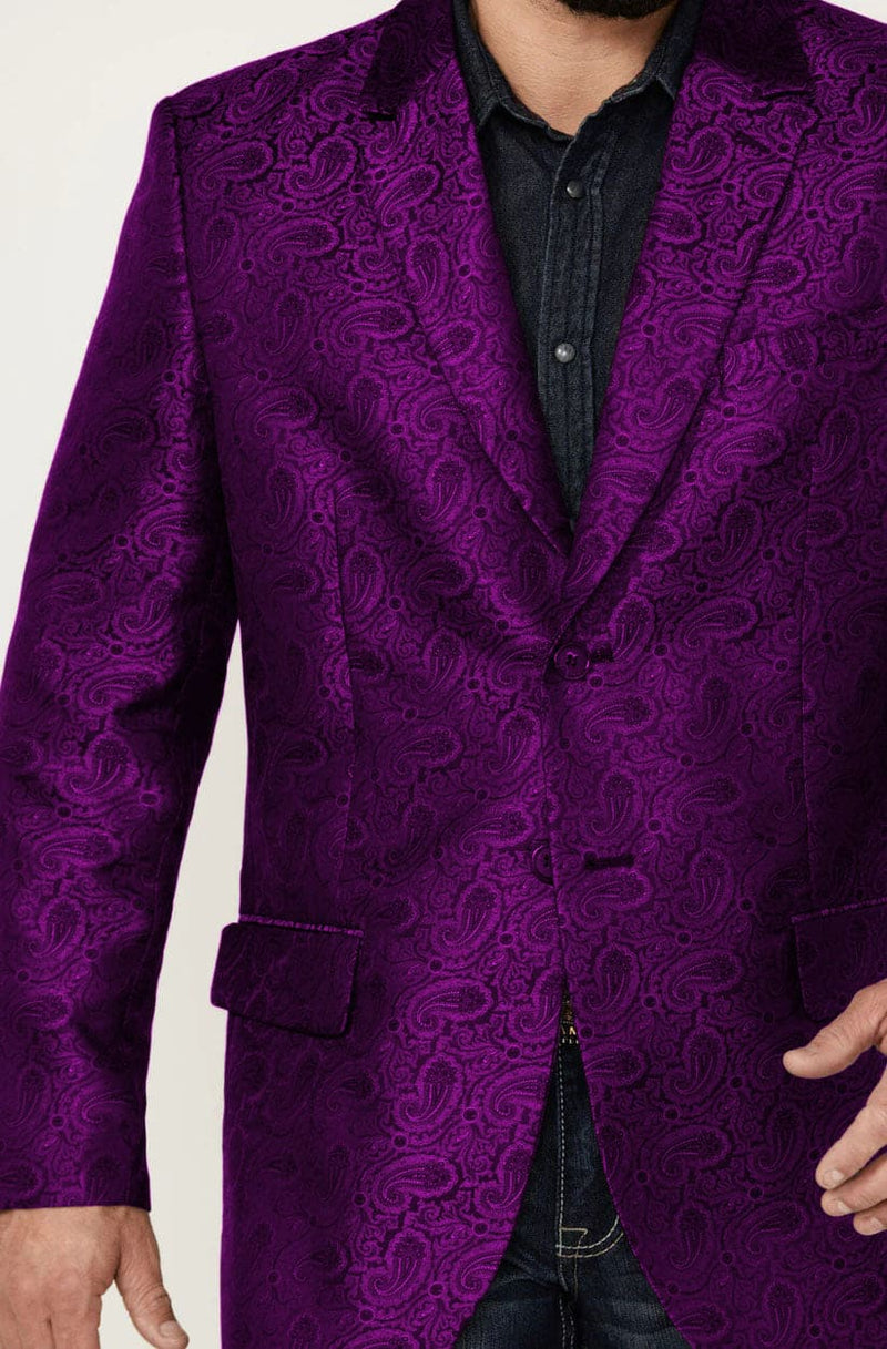 Western Blazer - Saco Vaquero para Hombre - Saco Vaquero Paisly Fabric in Color Purple