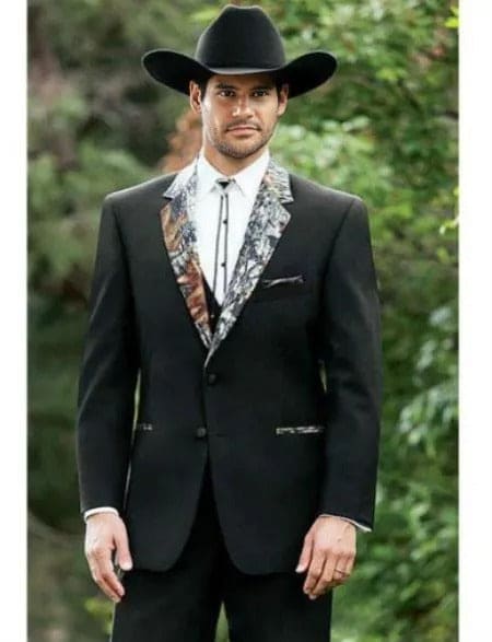 Western Tuxedo - Traje Para Hombre Novio - Single Breasted Cowboy Suit - Green and Brown Mix Pattern