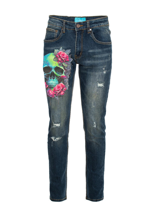 Skinny denim with Skull print