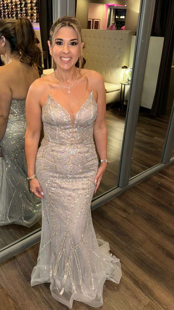 Beaded Mermaid Evening Prom Gown Lace-Up Back Illusion Mesh Bodice by Royal Queen RQ8223