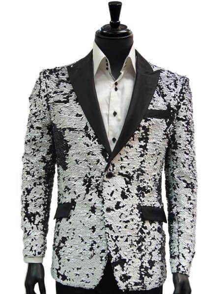 Mens Black and White Prom Suit - Black and White Wedding Groom Suit