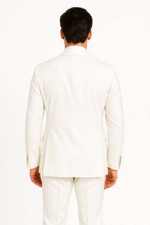 Mens White Double-Breasted Suit with Gold Buttons â€“ Formal Slim Fit 2-Piece Set