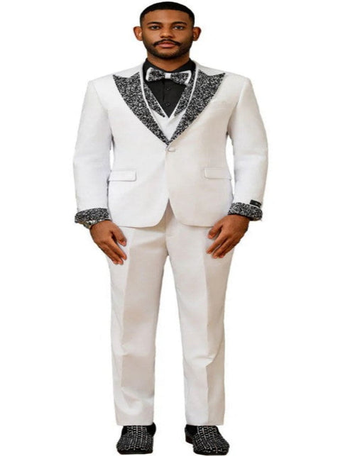 White and Black Prom Tuxedos - Perfect Wedding Suit Vested rhinestone Lapelled