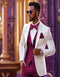 White and Burgundy Tuxedo Wedding Suit - White Dinner Jacket + Vest + Pants + Bow-tie