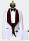 Men One Button Floral White and Burgundy Tuxedo – 3 Piece