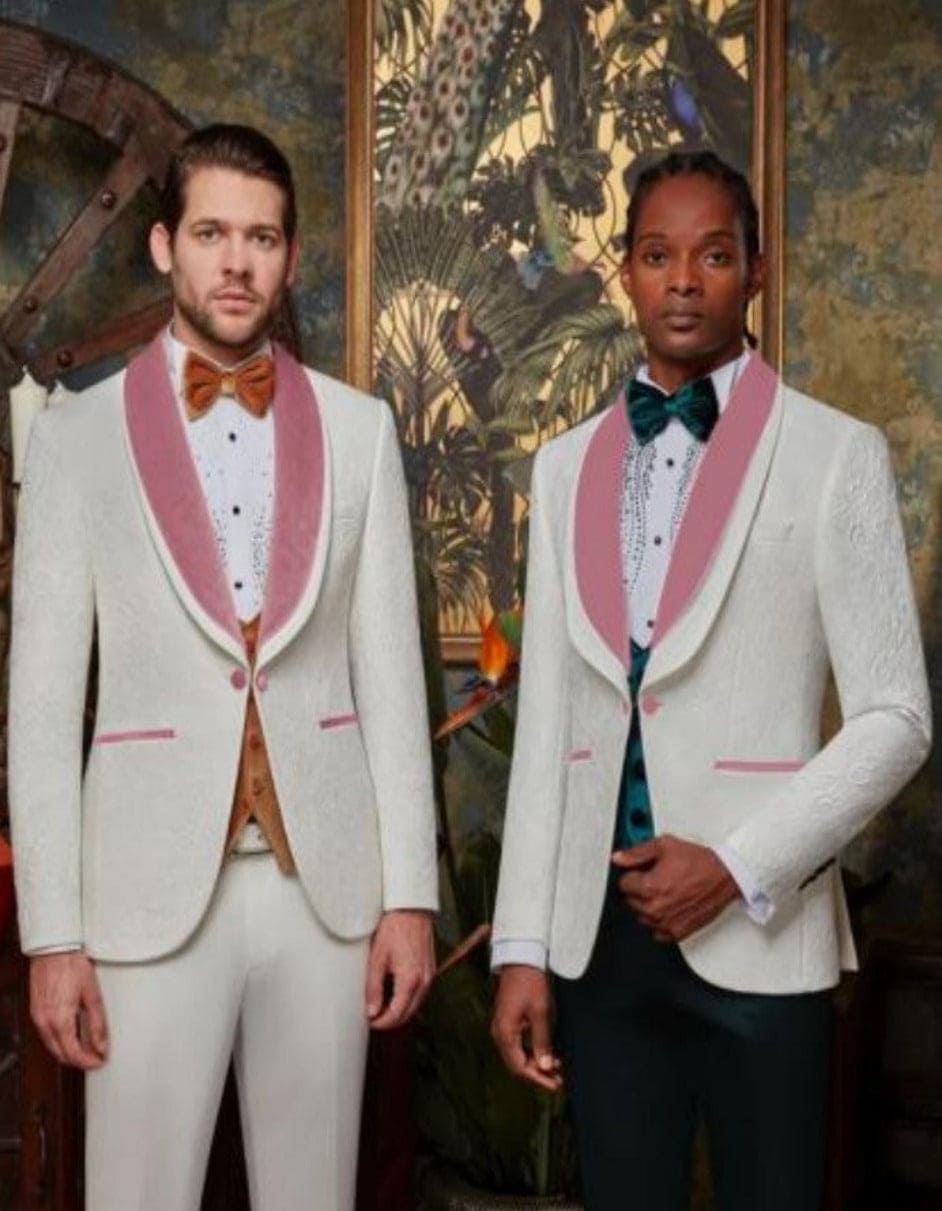 White and Pink Tuxedo - Prom Suit (Jacket + Pants + Vest + Bowtie Package)
