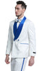 Mens Slim Fit Double Breasted Paisley White and Royal Prom and Wedding Tuxedo