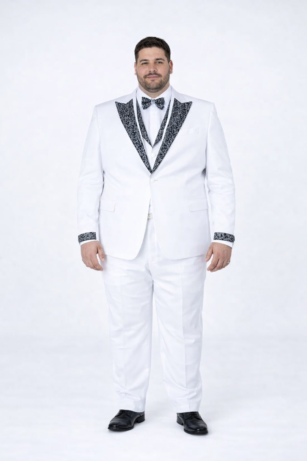 Men’s White Prom & Wedding Tuxedo with Stones – Peak Lapel 4-Piece