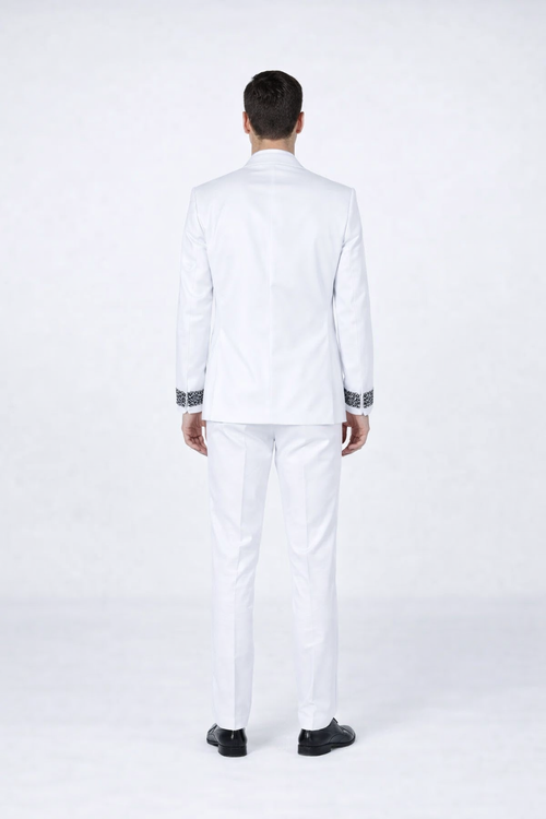 Men’s White Prom & Wedding Tuxedo with Stones – Peak Lapel 4-Piece