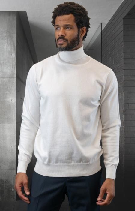 Mens Turtle Neck Sweater White