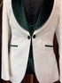 Mens white tuxedo with Green velvet lapel Slim fit 3 piece Tuxedo | Premium