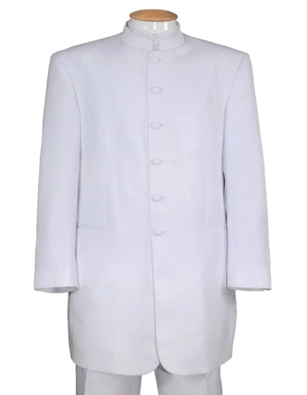 Mens Long Mandarin Collar Zoot Suit White Tuxedo