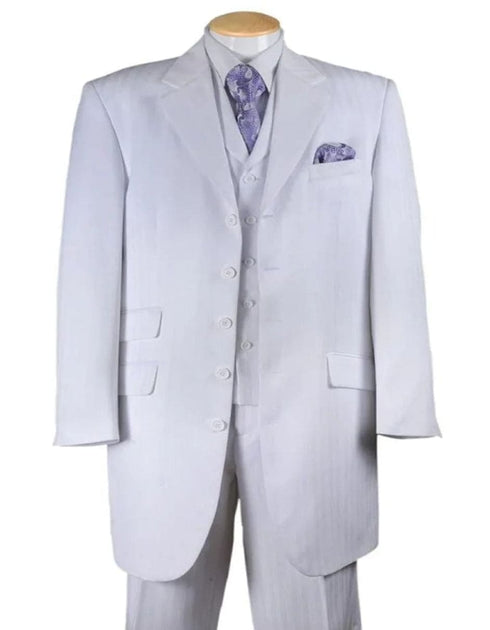 Mens Long Fashion Vested Tonal Pinstripe Zoot White Suit