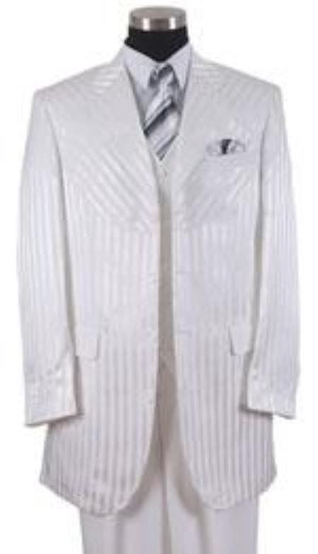 Mens Pimp Coat + Pimp Jacket Vest and Pants - Gangster White Stripe Fabric Suit