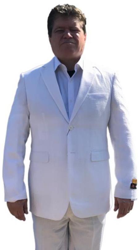 Alberto Nardoni White & White Seersucker Sear sucker suit 2 button Flat Front Pants Regular Fit Side Vented