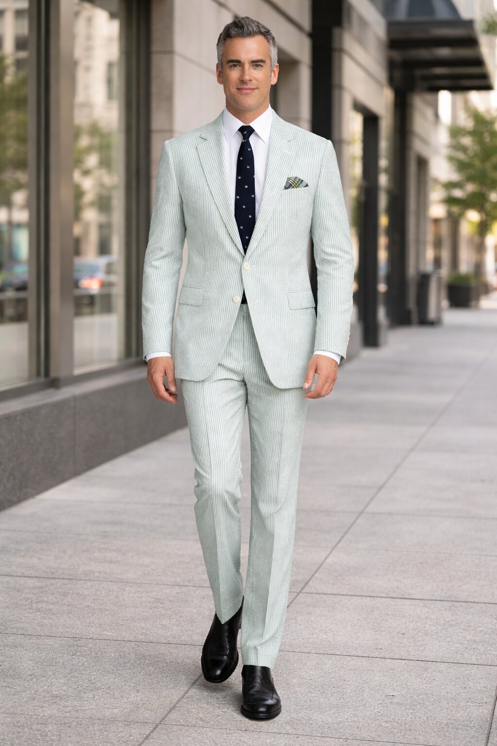 Men’s White and Black Seersucker Suit – Classic Lightweight Striped Summer Suit for Weddings and Formal Events