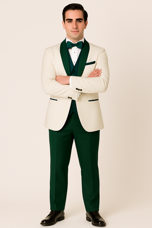 White and Hunter Prom Tuxedo - Wedding Suit - Groom tuxedo Suit