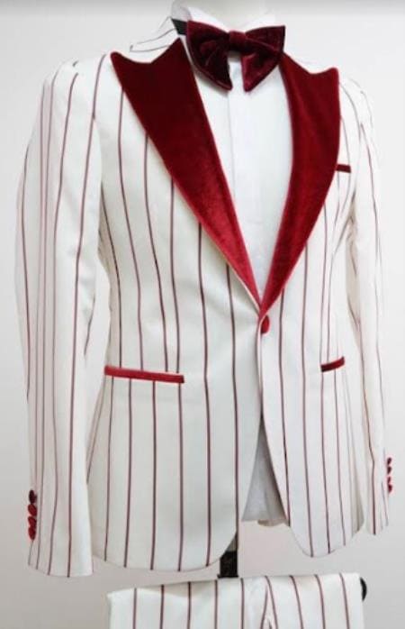 Red and White Suit - White and Red Besom Pockets Tuxedo