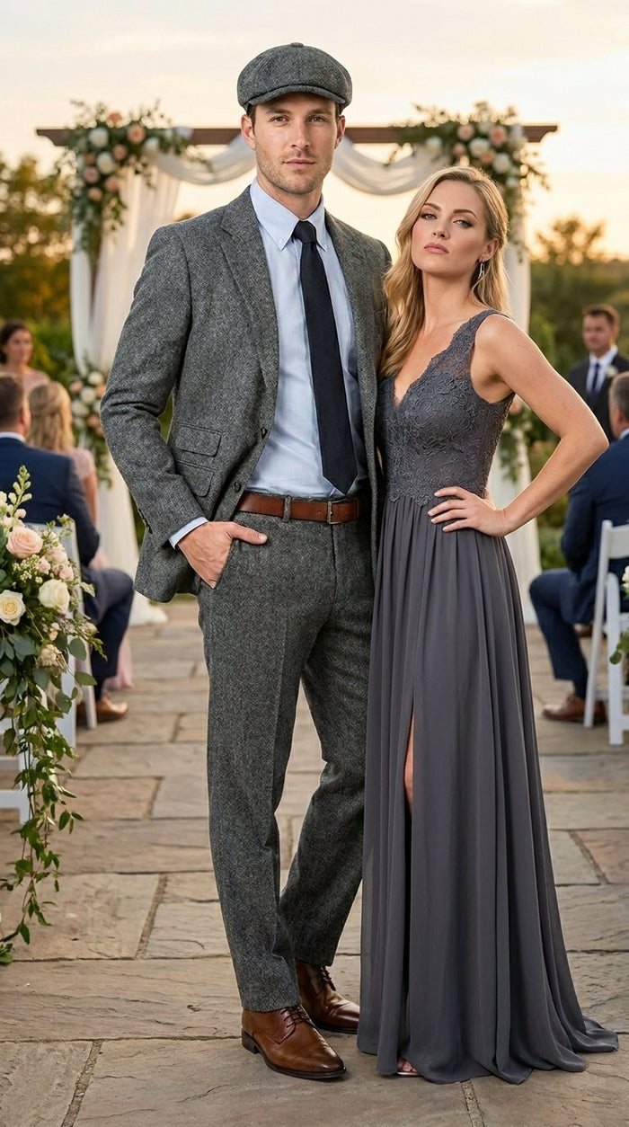 Men’s Gray Great Gatsby Suit, 1920s Inspired Vintage Wedding and Costume Suit