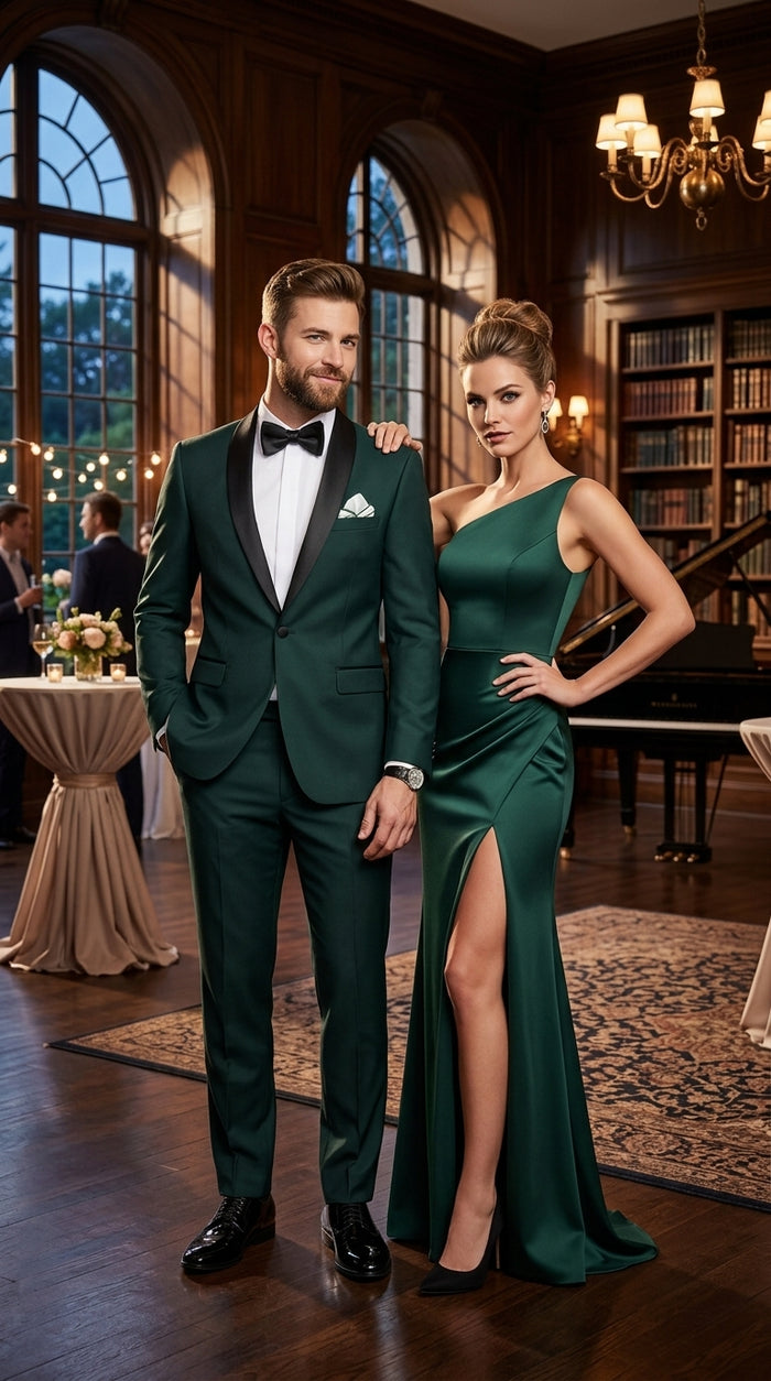 Men’s Dark Green Hunter Green Tuxedo with Black Shawl Collar, Formal Wedding Prom Suit