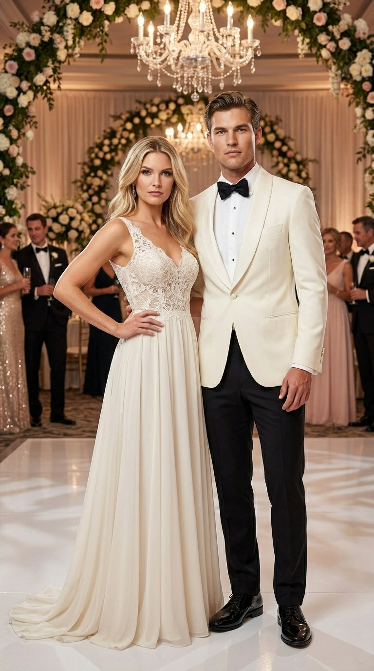 Men's James Bond Outfit Dinner Two Piece Ivory Tuxedo