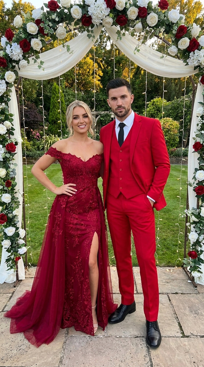 Men’s Red 3 Piece Suit with Jacket, Vest and Pants, Formal Wedding Prom Dress Suit