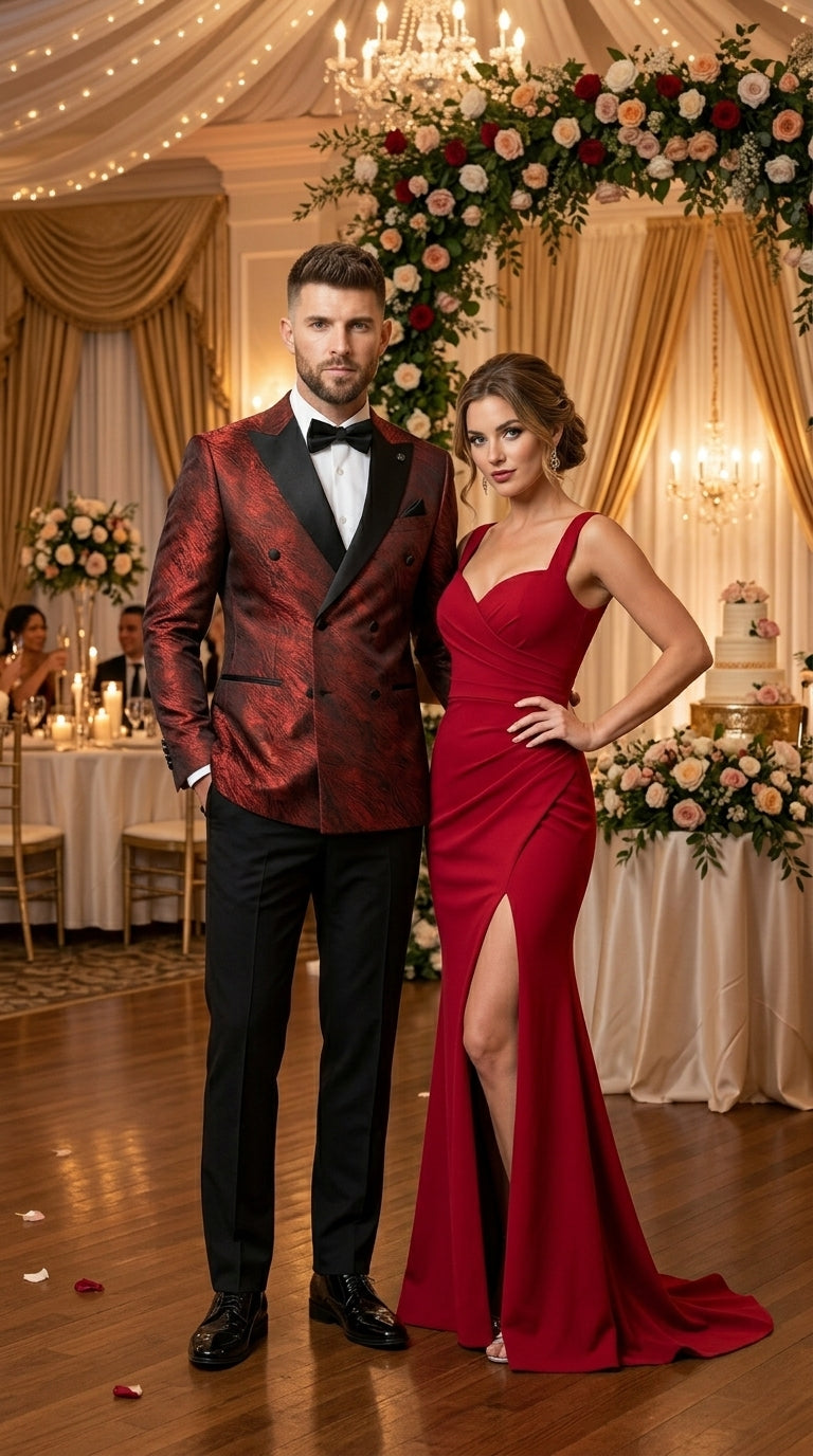 Stacy Adams Men’s High Fashion Pattern Sport Coat, Hybrid Fit Formal Blazer in Red, Silver, Bronze and Purple