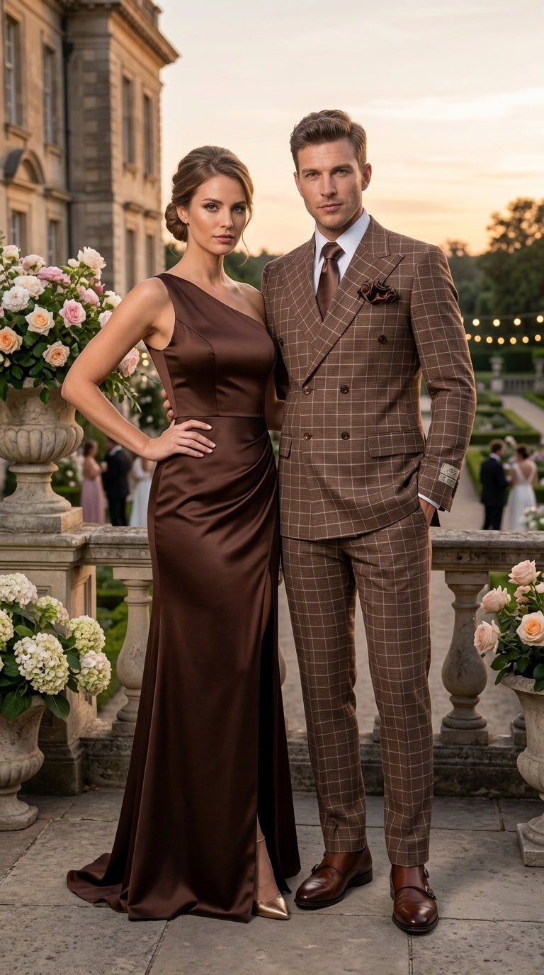 Rossi Man Arthur RM2317 Men’s Brown Windowpane Double Breasted Suit, Formal Dress Suit