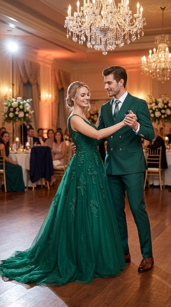 Men’s Hunter Green Double Breasted Wool Suit with Gold Buttons, Modern Fit Formal Wedding Suit