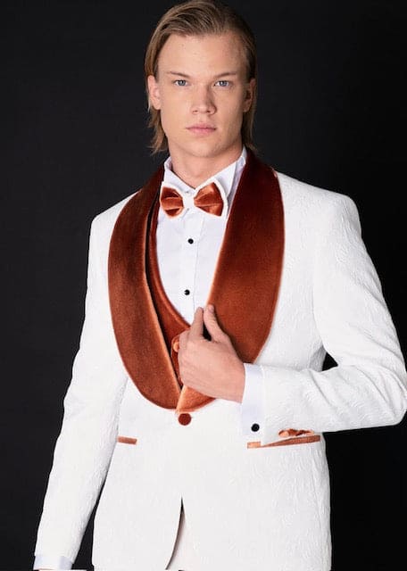 White and Orange Prom Tuxedo - Wedding - Groom tuxedo Suit