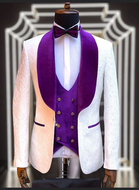 White and Purple Prom Tuxedo - Wedding Suit - Groom Two Toned Suit