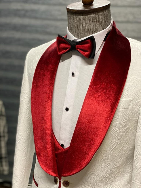 York Slim Fit Tuxedo Suit ( White & Red )