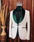 Mens white tuxedo with Green velvet lapel Slim fit 3 piece Tuxedo | Premium