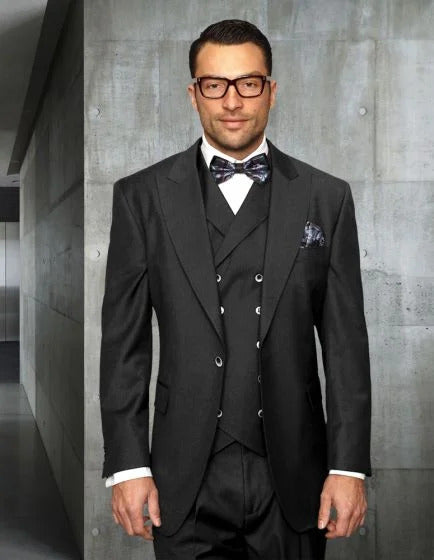 Wide Leg Pleated Pants Pants - 100% Wool Suit - Double Breasted Vest Peak Lapel - Classic Fit Suit - Vested Suit - Tan