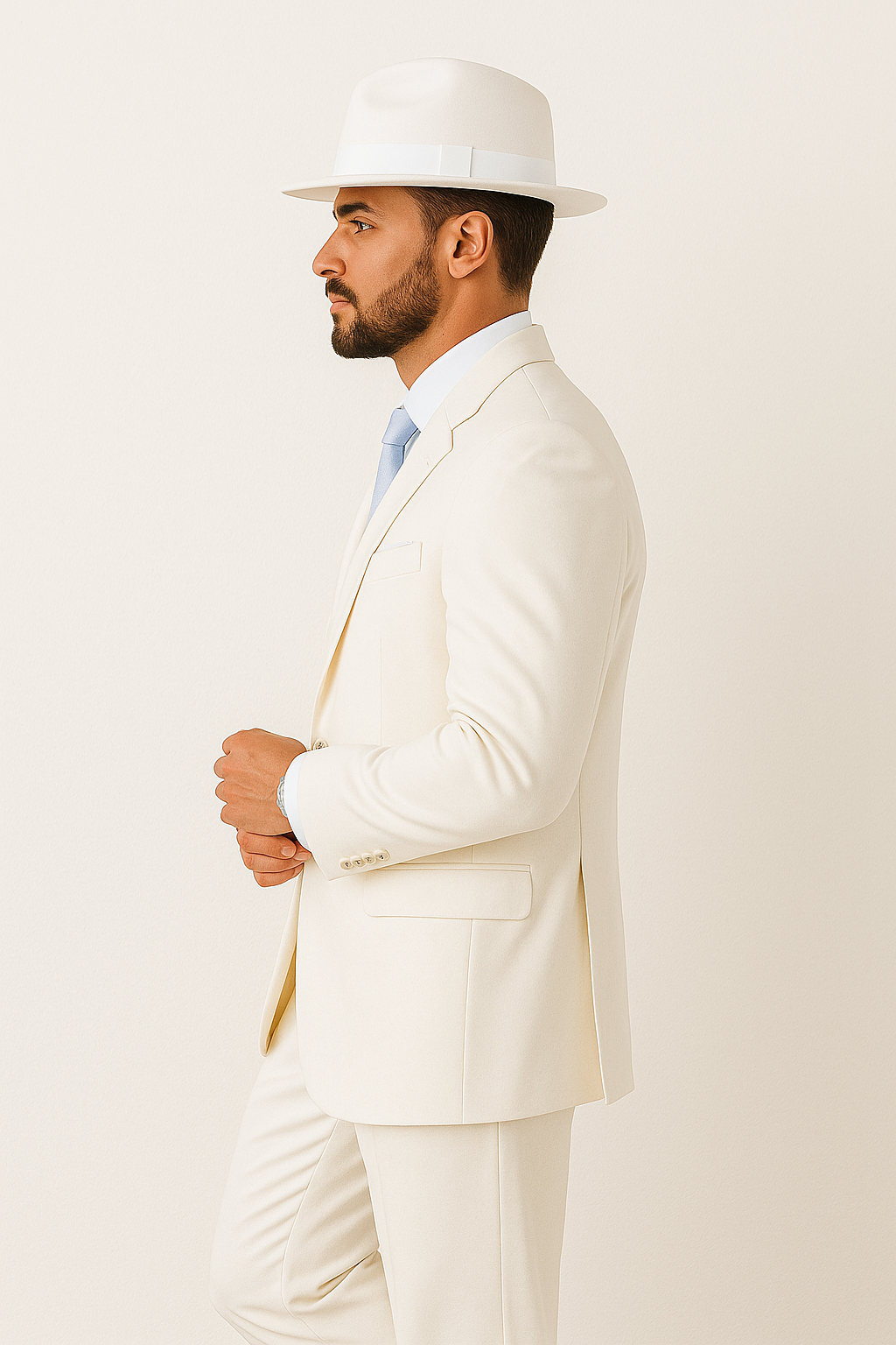 Wide Leg Pleated Pants Pants - 100% Wool Suit - Double Breasted Vest Peak Lapel - Classic Fit Suit - Vested Suit - White