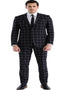 Mens Plaid Suit - Windowpane Pattern With Vest - Business Suit Black