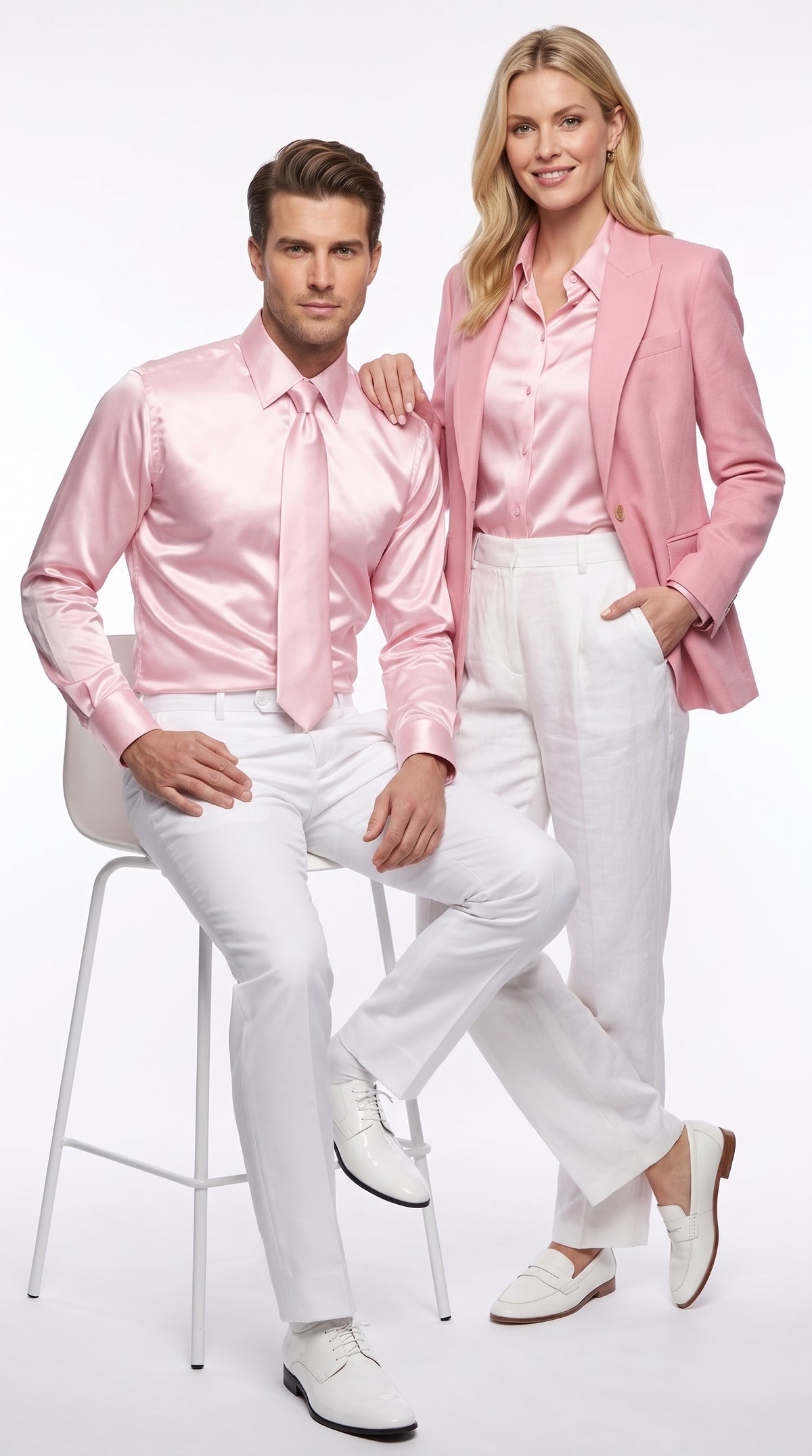 Men’s Shiny Satin Dress Shirt Set with Tie and Handkerchief, Multi-Color Formal Shirt