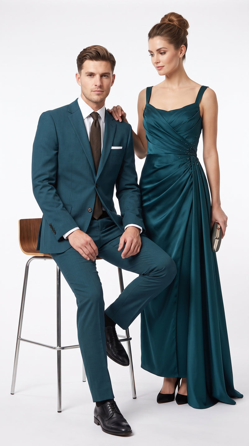 Men’s Dark Teal Suit, Teal Blue 2 Button Formal Wedding Business Suit